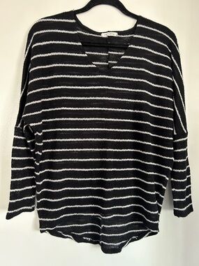 Striped Black & White Knit Women's Top